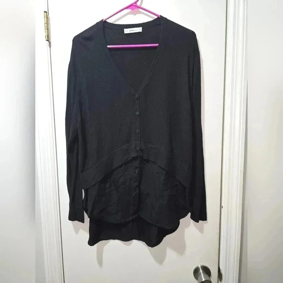 Zara Womens Solid Black Long Sleeve V Neck Knit Sweater Cardigan Top Medium - Picture 2 of 5